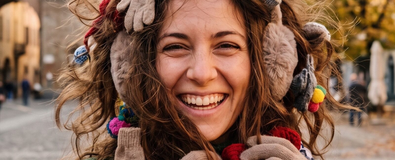 ragazza con guanti tra i capelli