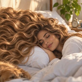 ragazza con capelli lunghi che dorme